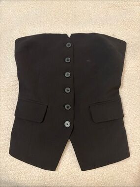Tailored Strapless Black Button-Front Bustier Top